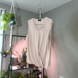 T Tahari Sleeveless Blouse Top V-Neck Pink Ribbed Casual Elegant Size L